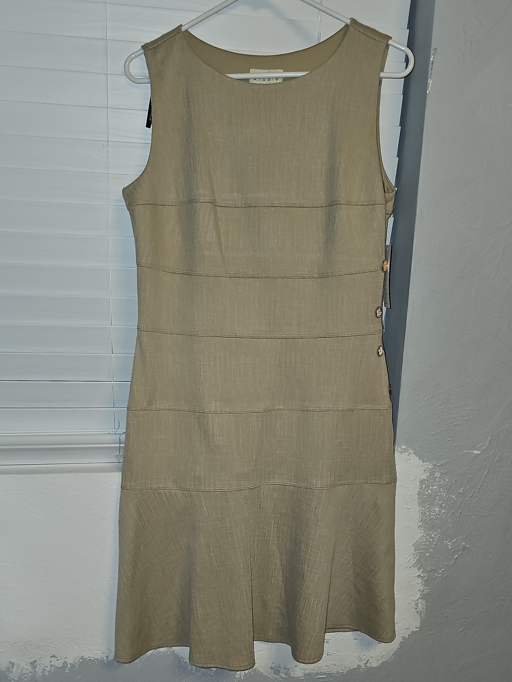 Enfocus Studio Taupe Sleeveless Midi Dress with Side Button Trim - Picture 1 of 8